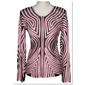 Cartise Sheer Top Zip Front Long Sleeve Black Pink Blouse Size 8